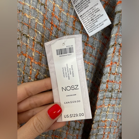 NWT Chico’s Plaid Tweed Ruana Wrap Fringe Fall Fashion Preppy One Size - Picture 5 of 11